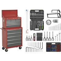SEALEY Topchest & Rollcab Combination 14 Drawer With Ball-Bearing Slides - Red/grey & 281Pc Tool Kit | AP2250BBCOMBO | GSF Car Parts