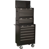 SEALEY Topchest, Mid-Box Tool Chest & Rollcab 14 Drawer Stack - Black | AP22BSTACK | GSF Car Parts