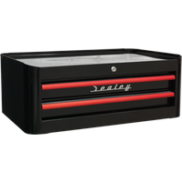 SEALEY Mid-Box Tool Chest 2 Drawer Retro Style - Black With Red Anodised Drawer Pulls | AP28102BR | GSF Car Parts