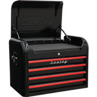 SEALEY Topchest 4 Drawer Retro Style - Black With Red Anodised Drawer Pulls | AP28104BR | GSF Car Parts