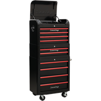 SEALEY Retro Style Topchest, Mid-Box Tool Chest & Rollcab Combination 10 Drawer - Black With Red Anodised Drawer Pulls | AP28COMBO2BR | GSF Car Parts