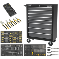 SEALEY Rollcab 8 Drawer With Ball-Bearing Slides - Black/grey & 302Pc Tool Kit | AP35TBCOMBO3 | GSF Car Parts