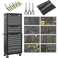 SEALEY Tool Chest Combination 16 Drawer With Ball-Bearing Slides - Black/grey & 468Pc Tool Kit | AP35TBCOMBO | GSF Car Parts