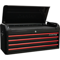SEALEY Topchest 4 Drawer Wide Retro Style - Black With Red Anodised Drawer Pulls | AP41104BR | GSF Car Parts