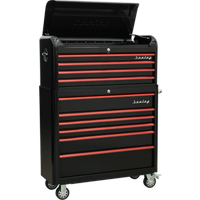 SEALEY Retro Style Wide Topchest & Rollcab Combination 10 Drawer-Black With Red Anodised Drawer Pulls | AP41COMBOBR | GSF Car Parts