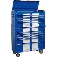SEALEY Retro Style Wide Topchest & Rollcab Combination 10 Drawer Blue/white Stripes | AP41COMBOBWS | GSF Car Parts