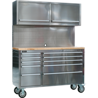 SEALEY Mobile Stainless Steel Tool Cabinet 10 Drawer With Backboard & 2 Wall Cupboards | AP5520SS | GSF Car Parts