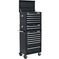 SEALEY Topchest, Mid-Box Tool Chest & Rollcab Combination 14 Drawer With Ball-Bearing Slides - Black | APSTACKTB | GSF Car Parts