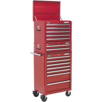 SEALEY Topchest, Mid-Box Tool Chest & Rollcab Combination 14 Drawer With Ball-Bearing Slides - Red | APSTACKTR | GSF Car Parts