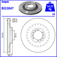 Delphi Front Vented Brake Disc Pair - 314mm Diameter | BG3847 | GSF Car Parts