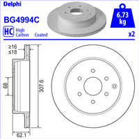 Delphi Nissan Np300 Navara Rear Brake Disc - 308mm Diameter | BG4994C | GSF Car Parts