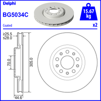 Delphi Alfa Romeo Giulia Front Vented Brake Disc Pair - 305mm Diameter | BG5034C | GSF Car Parts
