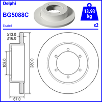 Delphi Nissan Nt400 Cabstar Rear Solid Brake Disc Pair Coated - 280mm Diameter | BG5088C | GSF Car Parts