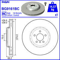 Delphi BMW 5 Series Front Right Hand Brake Disc - 374mm Diameter | BG9161BC | GSF Car Parts