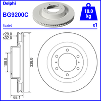Delphi Toyota Land Cruiser Front Vented Brake Disc Coated - 338mm Diameter | BG9200C | GSF Car Parts