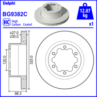 Delphi Volkswagen Crafter Rear Brake Disc - 325mm Diameter | BG9382C | GSF Car Parts