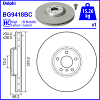 Delphi BMW 5 Series Gran Turismo Front Right Hand Brake Disc - 374mm Diameter | BG9418BC | GSF Car Parts