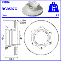 Delphi Mercedes-Benz Vario Rear Brake Disc - 324mm Diameter | BG9507C | GSF Car Parts