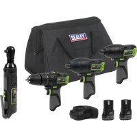SEALEY 4 X 10.8V Sv10.8 Series Cordless Combo Kit - 2 Batteries & Euro Plug | CP108VCOMBO2EU | GSF Car Parts