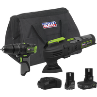 SEALEY 2 X 10.8V Sv10.8 Series Combi Drill & Multi-Tool Kit - 2 Batteries & Euro Plug | CP108VCOMBO5EU | GSF Car Parts