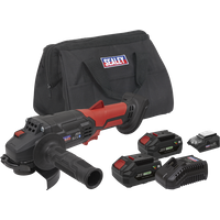 SEALEY Cordless Angle Grinder Kit Ø115mm 20V 4Ah Sv20 Series - 2 Batteries | CP20VAGBKIT | GSF Car Parts