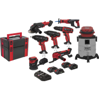 SEALEY 8 X 20V Sv20 Series Cordless Tool Combo - 4 Batteries | CP20VCOMBO4 | GSF Car Parts