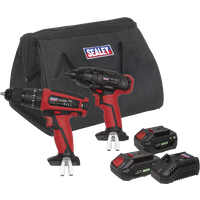 SEALEY 2 X 20V Sv20 Series Cordless Ø13mm Combi Drill & 1/4"hex Drive Impact Driver Combo Kit | CP20VDDCOMBO | GSF Car Parts