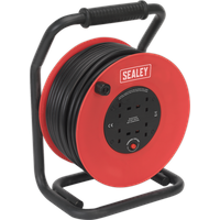 SEALEY Cable Reel 50M 4 X 230V 2.5mm² Heavy-Duty Thermal Trip | CR25025 | GSF Car Parts