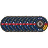 SEALEY 120Grit Flap Discs Aluminium Oxide Ø115mm Ø22mm Bore - Pack Of 10 | FD115120E10 | GSF Car Parts