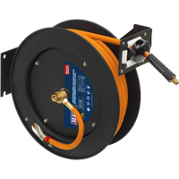 SEALEY Retractable Metal Reel 15M Ø10mm Id High-Visibility Hybrid Air Hose | SA841HY | GSF Car Parts