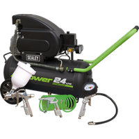 SEALEY Air Compressor 24L Direct Drive 2Hp With 4Pc Air Accessory Kit | SAC2420EPK | GSF Car Parts
