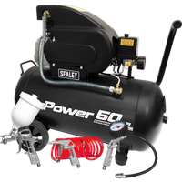 SEALEY Air Compressor 50L Direct Drive 2Hp With 4Pc Air Accessory Kit | SAC5020APK | GSF Car Parts