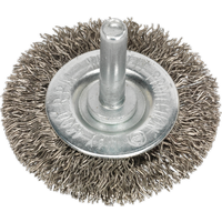 SEALEY Crimped Flat Wire Brush Stainless Steel Ø50mm Ø6mm Shaft | SFBS50 | GSF Car Parts
