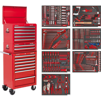 SEALEY Tool Chest Combination 14 Drawer With Ball-Bearing Slides - Red & 446Pc Tool Kit | TBTPCOMBO1 | GSF Car Parts