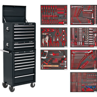 SEALEY Tool Chest Combination 14 Drawer With Ball-Bearing Slides - Black & 446Pc Tool Kit | TBTPCOMBO2 | GSF Car Parts
