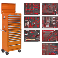 SEALEY Tool Chest Combination 14 Drawer With Ball-Bearing Slides - Orange & 446Pc Tool Kit | TBTPCOMBO4 | GSF Car Parts