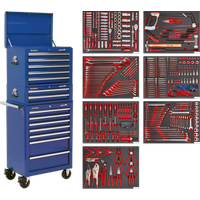 SEALEY Tool Chest Combination 14 Drawer With Ball-Bearing Slides - Blue & 446Pc Tool Kit | TBTPCOMBO5 | GSF Car Parts