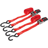 SEALEY Ratchet Straps 25mm X 4M Polyester Webbing With S-Hooks 800Kg Breaking Strength - Pair | TD284SD | GSF Car Parts