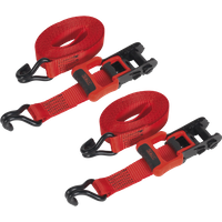 SEALEY Ratchet Straps 32mm X 4.9M Polyester Webbing With J-Hooks 1200Kg Breaking Strength - 2 Pairs | TD41248JD | GSF Car Parts