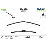 VALEO Fiat 500 C Wiper Blade - Silencio Flat Blade Set With Spoiler 600mm/24In & 350mm/14In | VF335 | GSF Car Parts