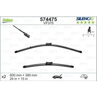 VALEO Volkswagen Polo Wiper Blade - Silencio Flat Blade Set With Spoiler 600mm/24In & 380mm/15In | VF375 | GSF Car Parts