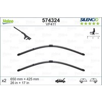 VALEO Peugeot 207 Wiper Blade - Silencio Flat Blade Set With Spoiler 650mm/26In & 420mm/17In | VF411 | GSF Car Parts