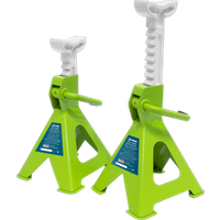 SEALEY Axle Stands (Pair) 2 Tonne Capacity Per Stand Ratchet Type - Hi-Vis Green | VS2002HV | GSF Car Parts