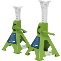 SEALEY Axle Stands (Pair) 3 Tonne Capacity Per Stand Ratchet Type - Hi-Vis Green | VS2003HV | GSF Car Parts