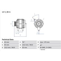 Bosch Lichtmaschine Fiat Scudo Peugeot 206 306 Expert Partner