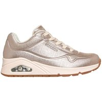 Skechers Uno - Chaussures Femme Shinin' Bright en cuir champagne et sangles.