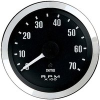 Smiths Classic Tachometer - 80mm Diameter Black Face 4 Cylinder Chrome Bezel, Black