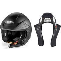 Sparco Flux RJ-i Helmet & Stand21 Club Series FHR Device Package - Colour: Black, Helmet Size: M/L, FHR Size: Large