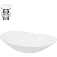 ECD Germany Waschbecken inkl Ablaufgarnitur Weiß ohne Überlauf 64x365x13 cm Weiß aus Keramik