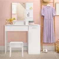 ECD Germany Schminktisch Frisiertisch 90x38x138 cm in Weiß mit Spiegel Schublade 3 Ablagen Schrank Hocker MLDesign